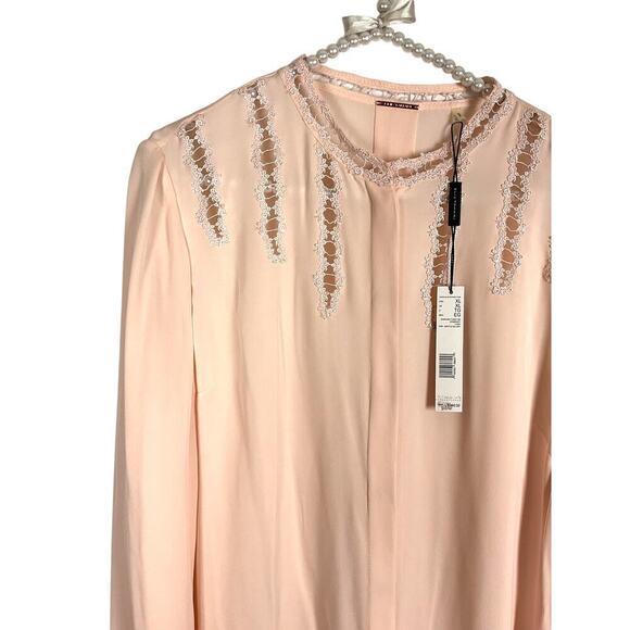 NWT Elie Tahari Samaira Tunic Blouse Hidden Buttons Mandarin Neckline Blush Pink - Picture 2 of 7